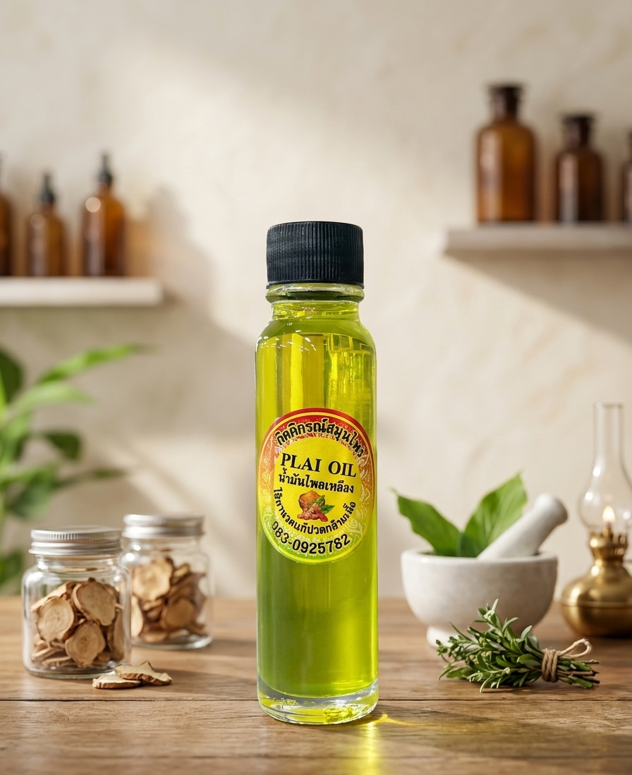 น้ำมันไพลเหลือง สมุนไพรไทย สูตรผ่อนคลายร่างกาย น้ำมันไพลเหลือง (plai herbal oil)